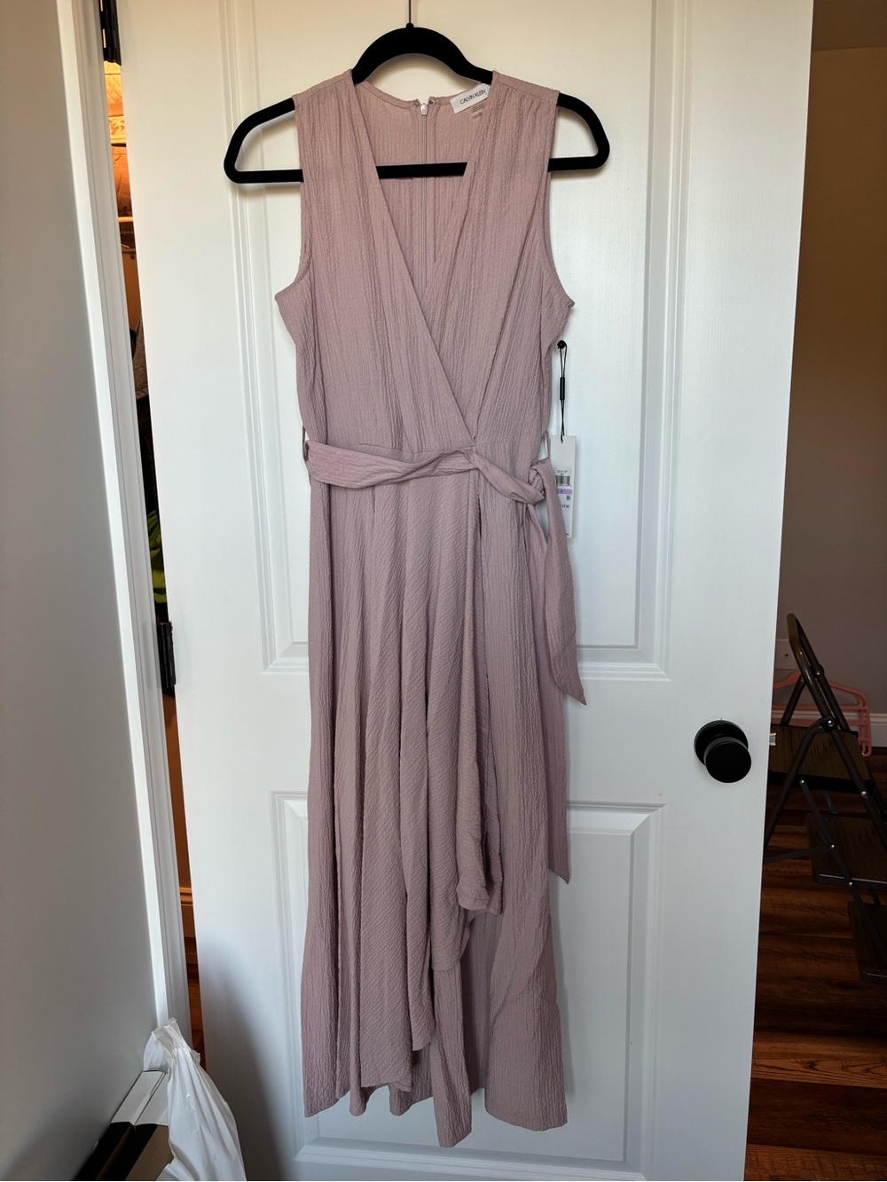 Calvin Klein Sleeveless Wrap Jumpsuit in Dusty Mauve